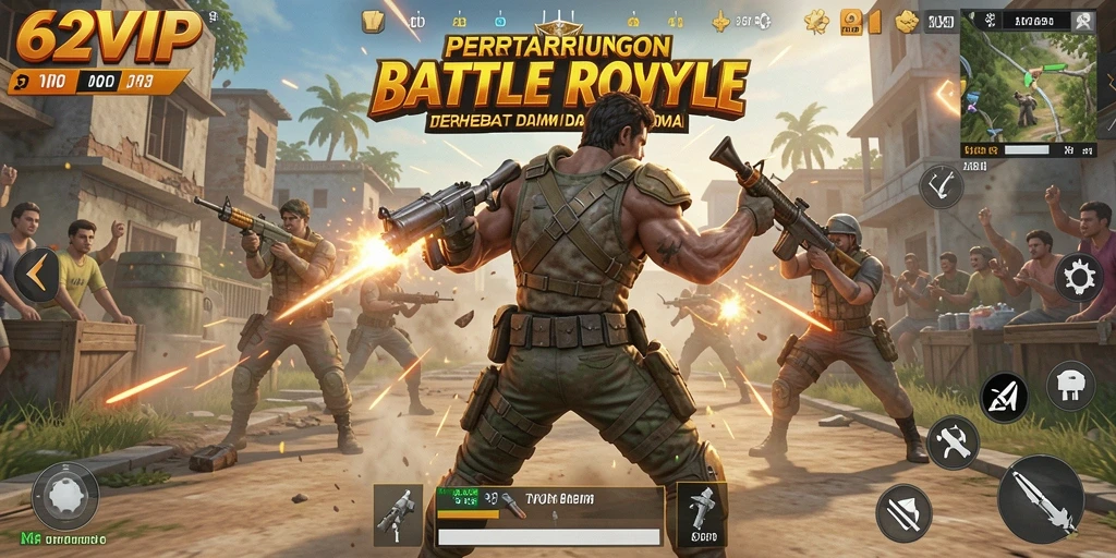 Gameplay seru Battle Royale dalam 62VIP dengan pertarungan intens.