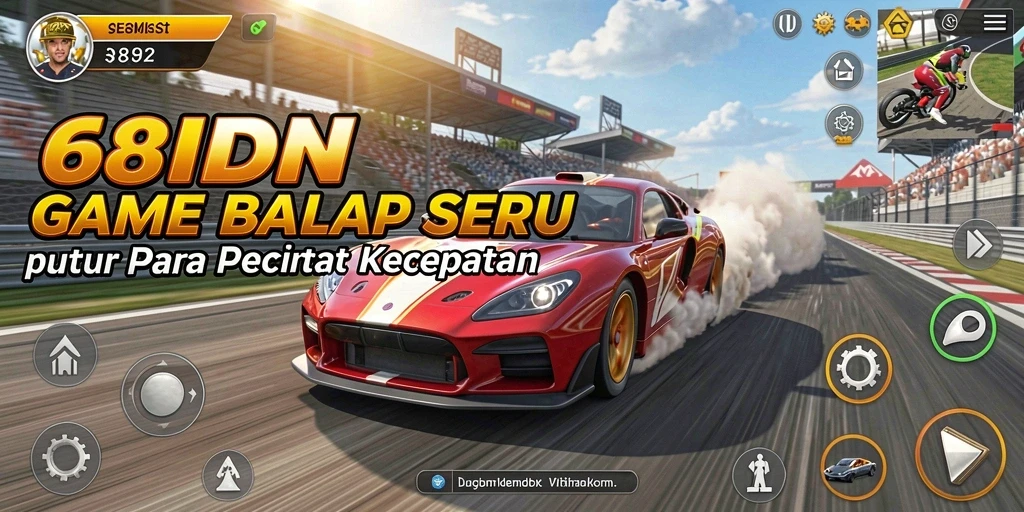 Tampilan gameplay 68IDN yang penuh aksi dan kecepatan balap yang mendebarkan.