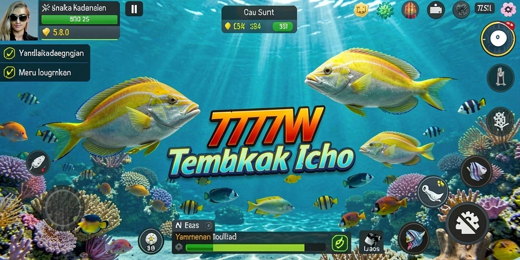 Gameplay seru dan menegangkan di 7777W saat berburu ikan.