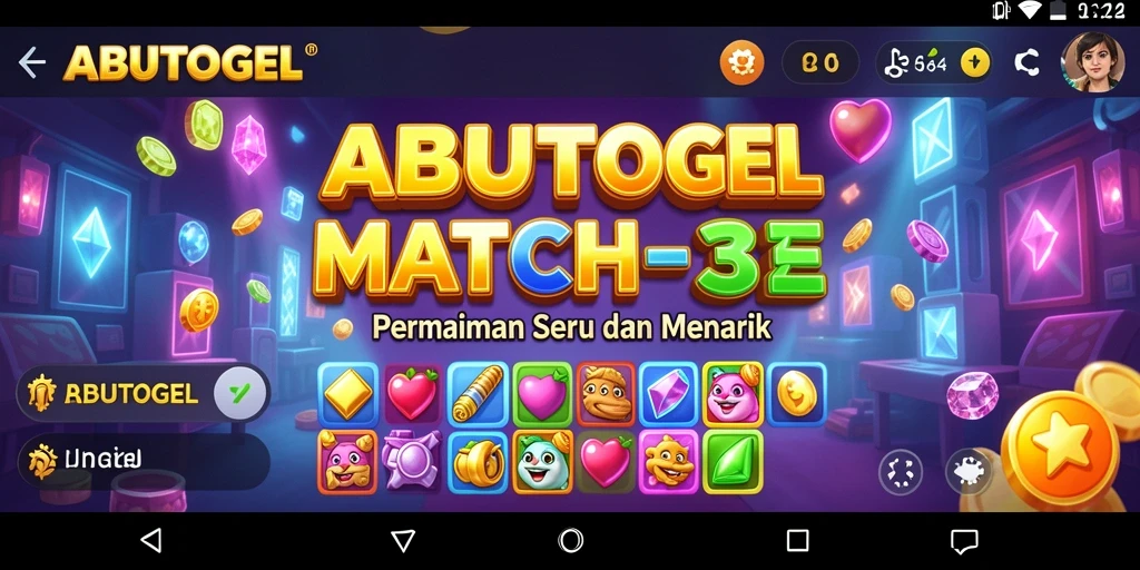Tampilan gameplay seru ABUTOGEL dengan aksi Match-3 yang dinamis.