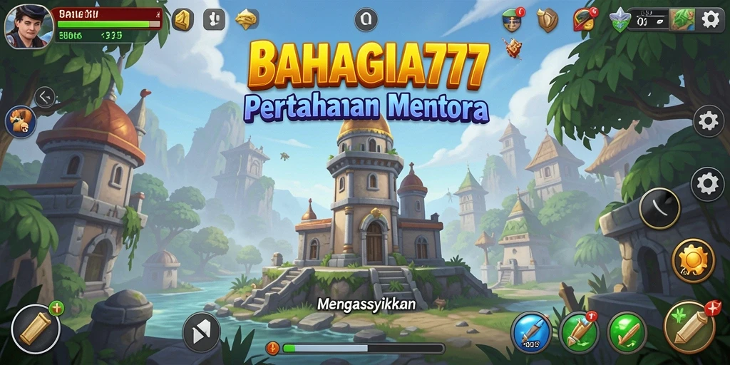 Tampilan menara dan karakter dalam gameplay Tower Defense BAHAGIA777.