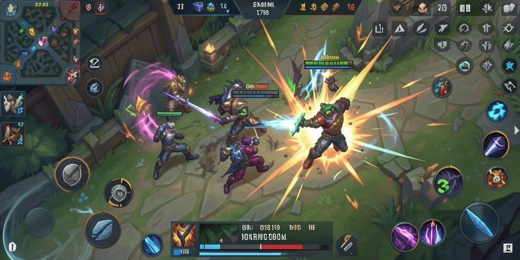 Tampilan aksi intens dalam game MOBA C789 dengan grafis memukau.