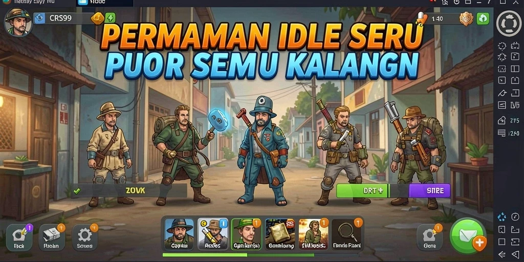 Tampilan gameplay <strong>CRS99</strong> yang menarik dengan karakter sedang mengumpulkan sumber daya.