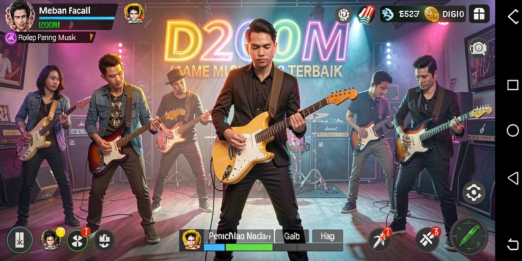 Screenshot D200M menampilkan gameplay musik yang seru dan interaktif.