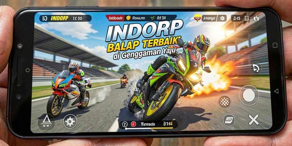 Tampilan gameplay <strong>INDORP</strong> dengan balapan motor yang menegangkan.
