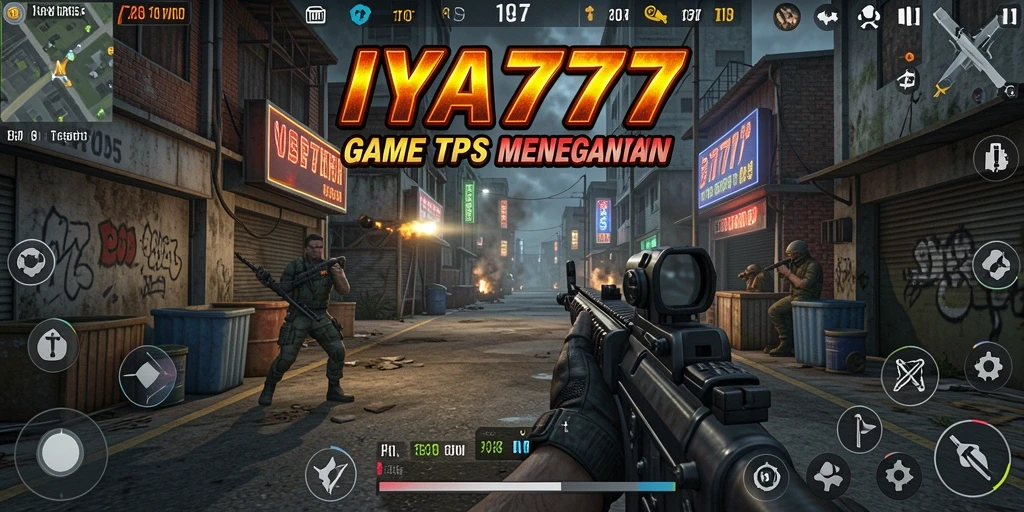 Tampilan gameplay menegangkan dari IYA777 dengan aksi tembak-menembak.
