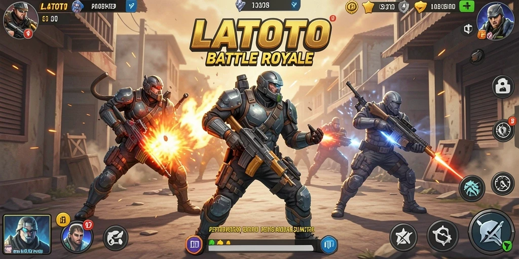 Tampilan gameplay LATOTO yang mendebarkan saat bertempur di arena Battle Royale.