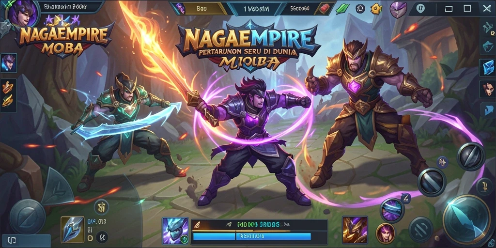 Tampilan gameplay NAGAEMPIRE yang epik dalam pertempuran MOBA.