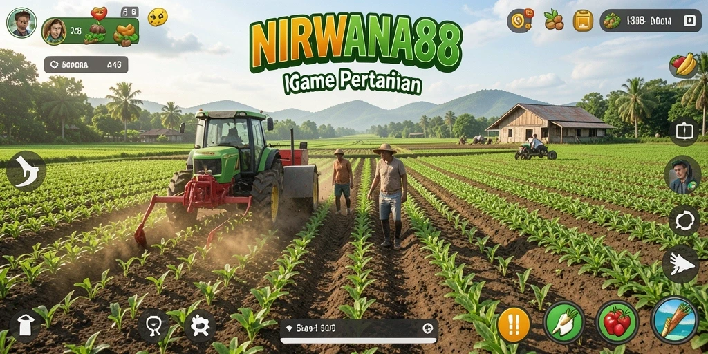 Tampilan gameplay NIRWANA88 dengan aktivitas bertani yang seru.