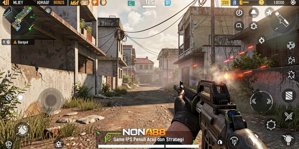 Gameplay intens dalam NONA88 dengan aksi menembak yang seru.