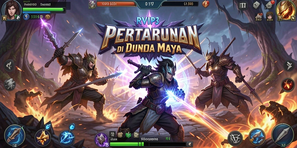 Screenshot gameplay RVIP3 menampilkan pertarungan seru antara karakter.