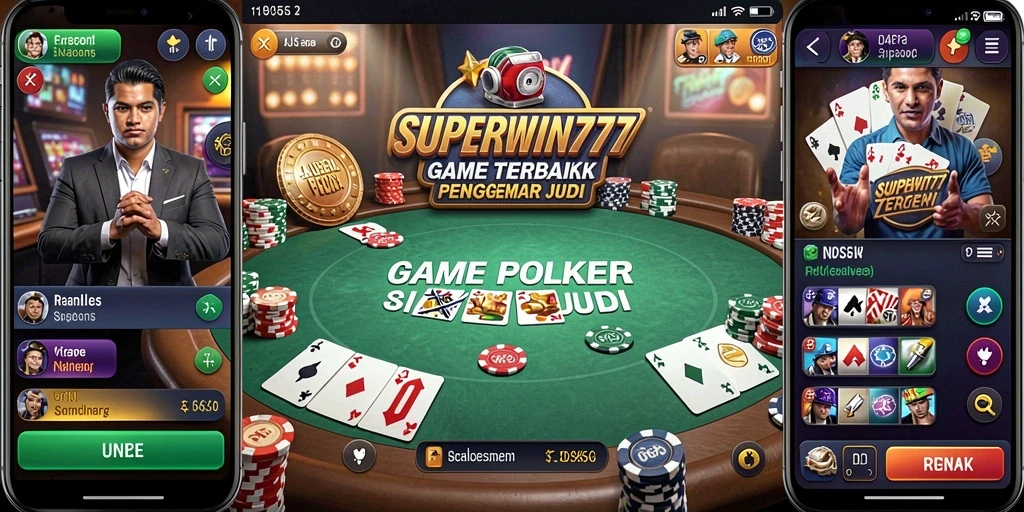Tangkapan layar utama SUPERWIN777 menampilkan aksi seru permainan poker.