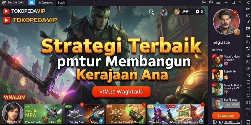Tangkapan layar utama TOKOPEDIAVIP menampilkan aksi strategi yang mendebarkan.