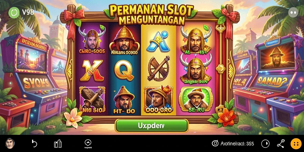 Screenshot V98 menampilkan gameplay slot yang menyenangkan dan berwarna-warni.